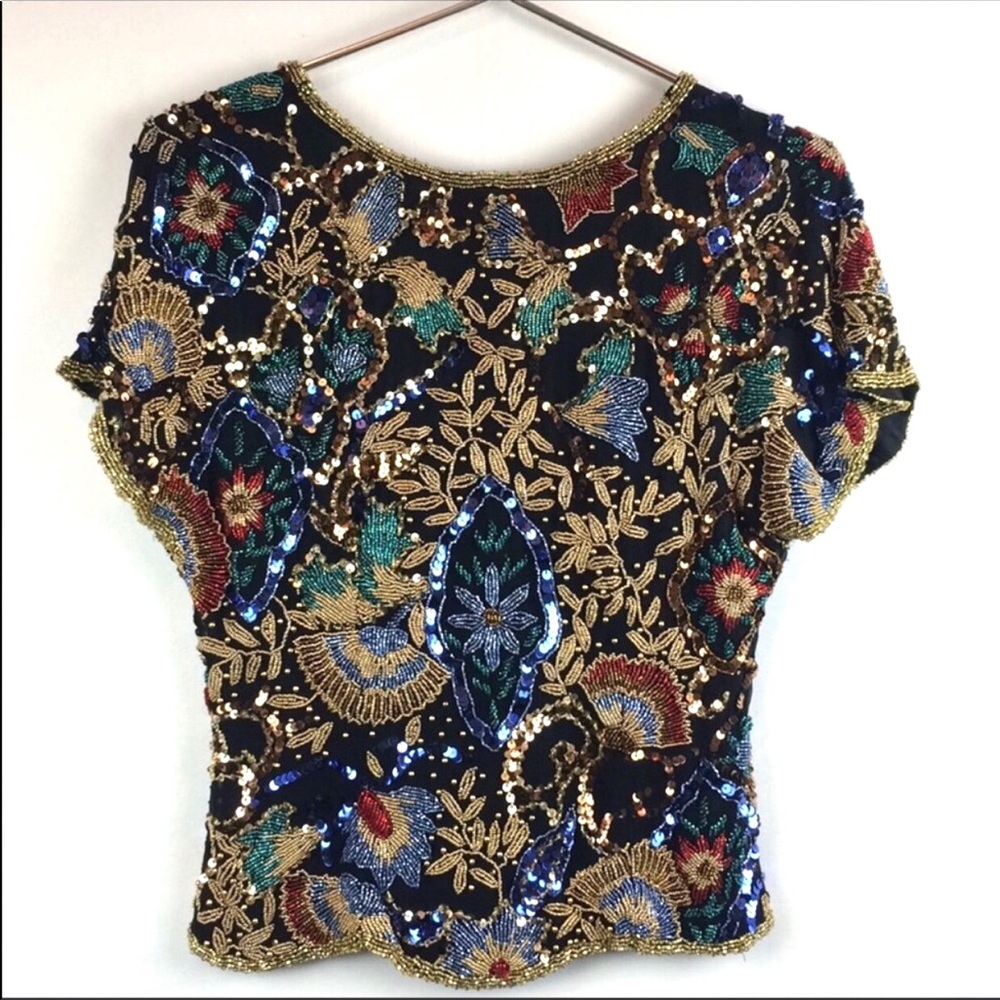 Vintage Sequin Beaded Floral Pattern Holiday Party